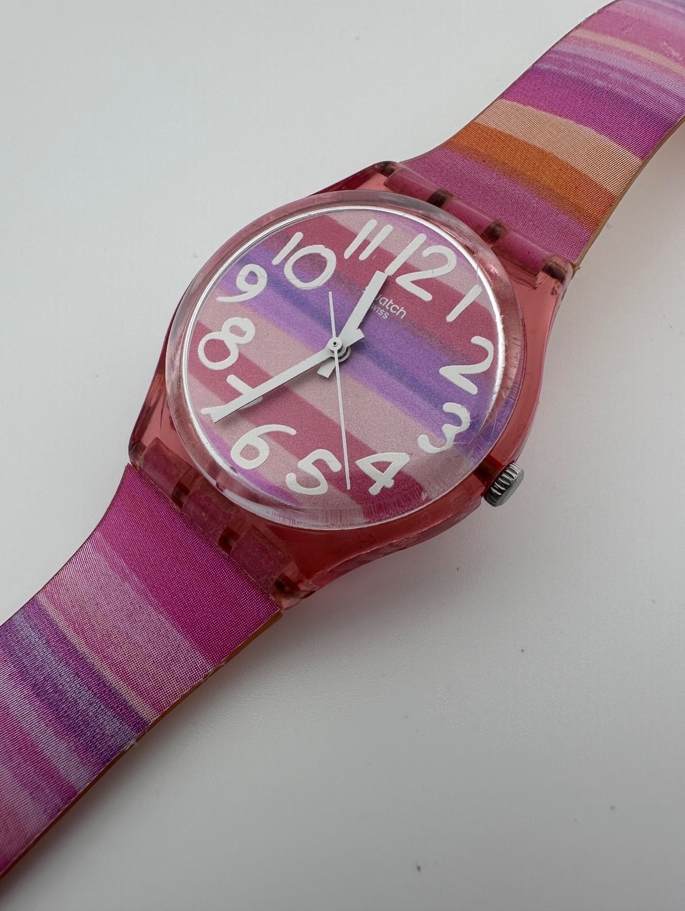 Vintage 2000s Swatch Women’s Quartz Watch 34mm Pink Striped Swiss Made
